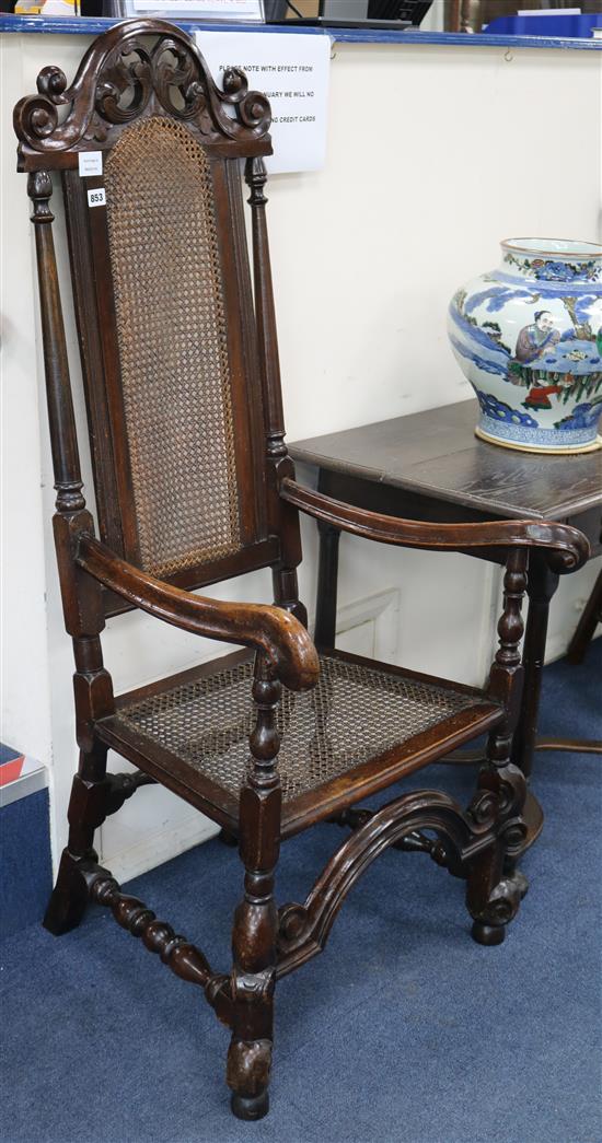 A William & Mary caned seat and back walnut elbow chair